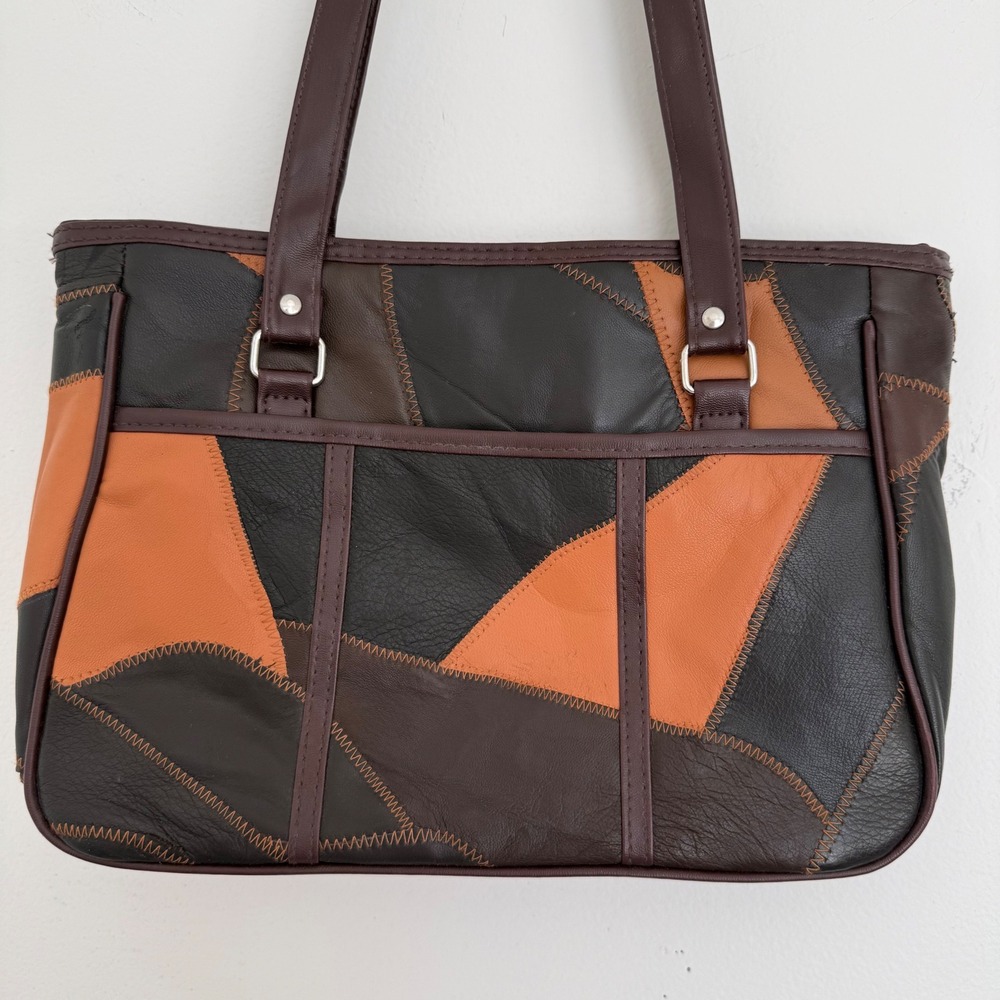 New Vintage Retro Patchwork Leather‎ Handbag Purse Shoulder Bag Boho Full Zip